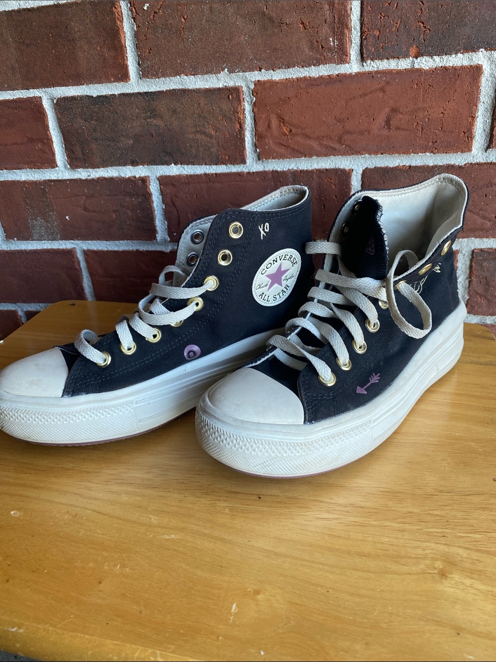 Converse Chuck Taylor Shoes Chunky Platform High Top Tiny Tattoos Womens Sz 7.5